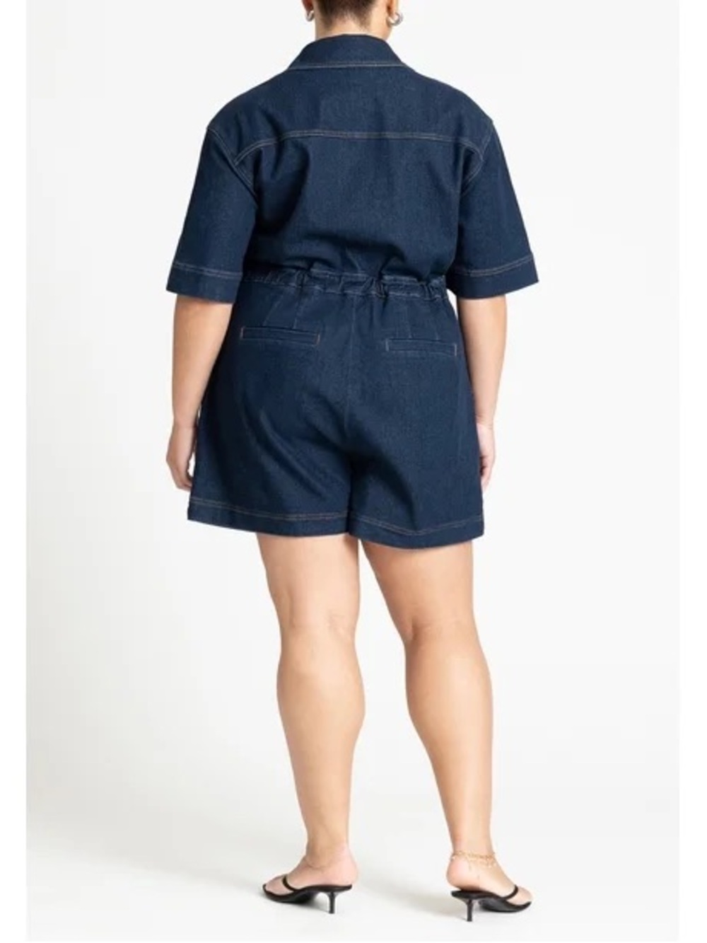 Plus Denim Utility Romper in Dark Blue - Picture 2 of 12